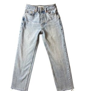 MNG Mango Havana Jeans Women's Size 1 Raw Hem Button closure Cropped